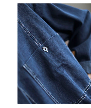 Áo khoác denim retro dài tay cổ đức một túi lớn - NU7713