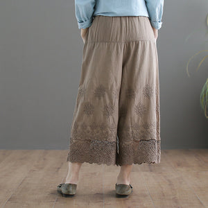 Quần baggy linen lưng thun thêu ren - NU5325