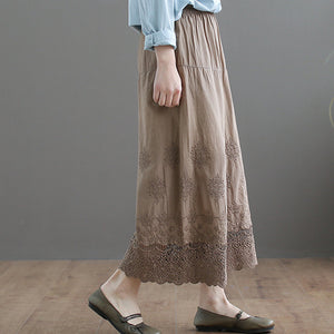 Quần baggy linen lưng thun thêu ren - NU5325