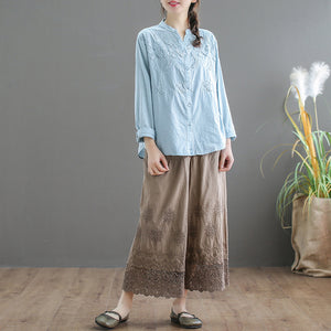 Quần baggy linen lưng thun thêu ren - NU5325