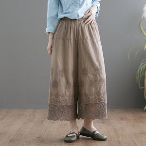 Quần baggy linen lưng thun thêu ren - NU5325