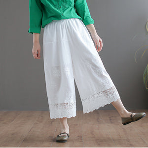 Quần baggy linen lưng thun thêu ren - NU5325