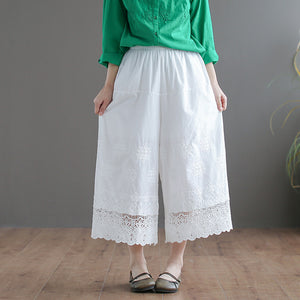 Quần baggy linen lưng thun thêu ren - NU5325