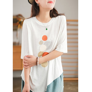 Áo T-shirt ngắn tay cổ tròn vạt chéo in những vòng tròn - NU7243