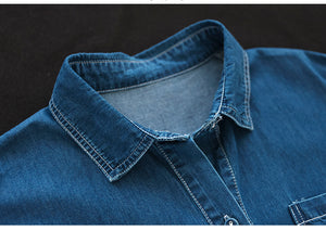 Đầm liền denim ngắn tay cổ đức hai túi vuông cột dây - NU8586