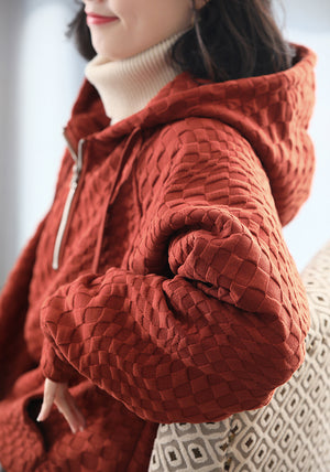 Áo hoodies len nhung đập caro dài tay chần lông - NU8087