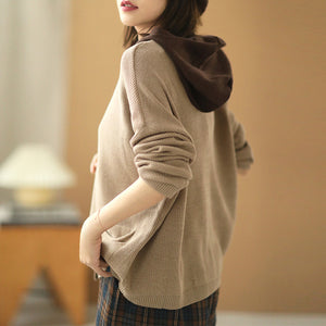 Áo khoác len hoodies cardigan có mũ chệch màu - NU7792