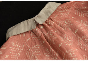 Áo sơ mi linen ngắn tay cổ pipi phối màu in những nhành cây - NU7506