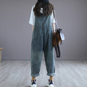 Quần baggy yếm denim retro kiểu nhiều nút - NU6630