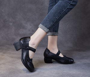 Giày da retro đế cao quai đan thủ công - OD1186