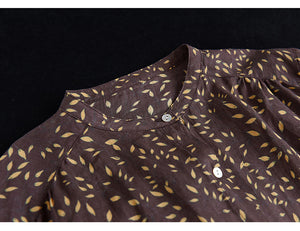 Áo sơ mi linen tay lửng cổ đứng in hoa văn - NU6920