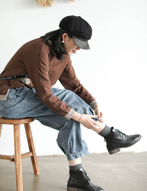 Quần baggy denim một màu lưng thun khuy gấu - NU3421 - kamaka.vn - thời trang nhật