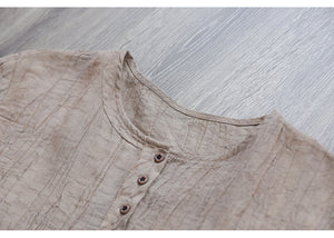 Áo T-shirt linen ngắn tay cổ tròn bốn khuy - NU7421