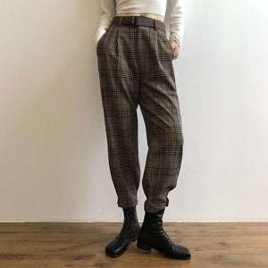Quần baggy linen kẻ caro kèm thắt lưng - NU4593
