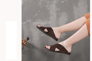 Dép da retro may tay đế bệt giày - NU5243