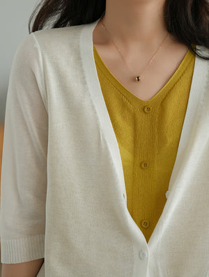 Áo khoác len cardigan dệt kim ngắn tay cổ V hai lớp - NU6589