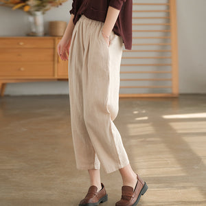 Quần baggy linen lưng thun một màu hai túi chéo - NU6929
