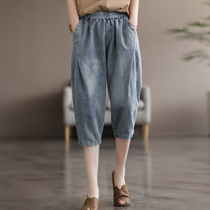 Quần sooc denim lưng thun xếp ly đối xứng - NU6914