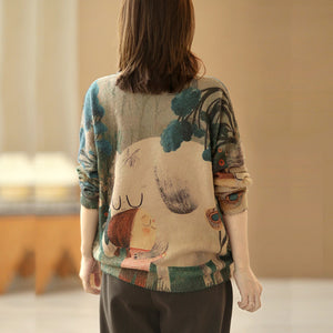 Áo len cashmere dài tay vẽ cô gái và chú cún - NU6170