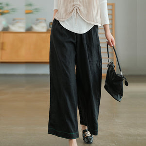 Quần baggy linen lưng thun ống rộng may chỉ nổi - NU7694