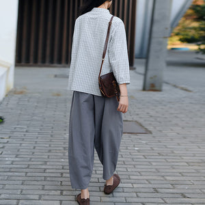 Quần baggy linen lưng thun ống rộng hai túi chéo - NU6743