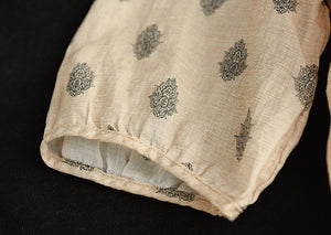 Áo sơ mi linen ngắn tay cổ pipi in hoa văn cân đối - NU6985