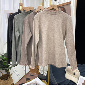 Áo T-shirt dài tay cổ lọ kiểu đính ren - NU8000
