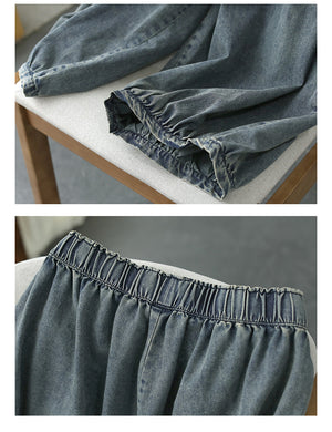 Quần baggy lửng denim lưng thun dây rút ống xếp ly - NU8600