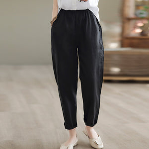 Quần baggy linen lưng thun ống đứng một khuy cài - NU7443