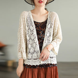 Áo khoác cardigan dệt kim ngắn tay thêu hoa lá - NU7550