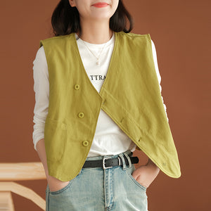 Áo khoác gile denim sát nách cổ V khuy lệch - NU8254