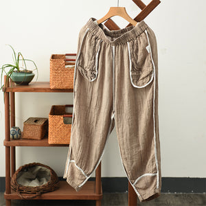 Quần baggy linen lưng thun dây rút ống túm xếp ly - NU7477