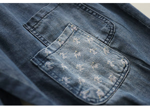 Quần baggy lửng denim lưng thun  hai túi kiểu đính màu sắc - NU8637
