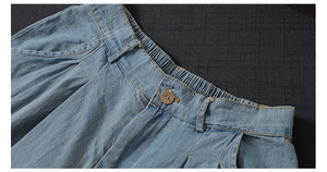 Quần baggy denim ống suông cạp cao hai túi chéo - NU7102