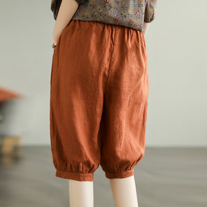 Quần sooc linen lửng lưng thun dây rút ống túm xếp ly - NU7411