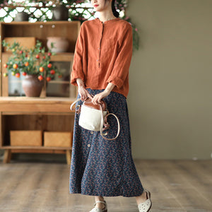 Chân váy linen lưng thun thắt dây xẻ tà chéo in hoa liti - NU8317