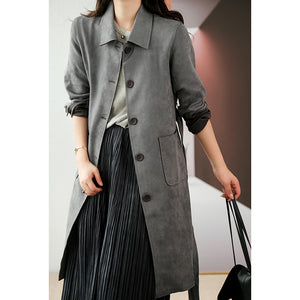 Áo khoác trench coat da lộn dài tay - NU7937