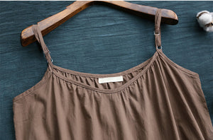 Đầm liền linen hai dây form xòe thêu hoa lá - NU6941