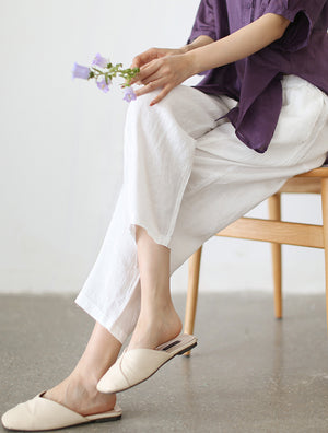 Quần baggy linen lưng thun ống đứng cạp phối màu - NU7426