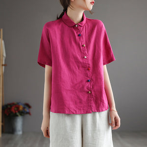 Áo sơ mi linen ngắn tay cổ pipi khuy tròn màu sắc - NU5682