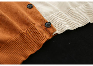 Áo khoác cardigan len đan dài tay cổ V hai mảng màu - NU7679