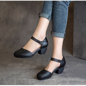 Giày da retro velcro kiểu dệt tay - NU5205
