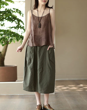 Chân váy linen retro hai túi ngang xếp ly - NU8520