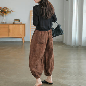 Quần baggy linen lưng thun hoa văn trừu tượng ống rộng - NU7085