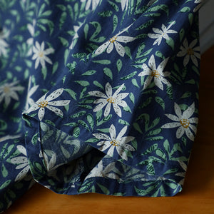 Áo sơ mi linen ngắn tay cổ đức in hoa lá bốn khuy - NU7537