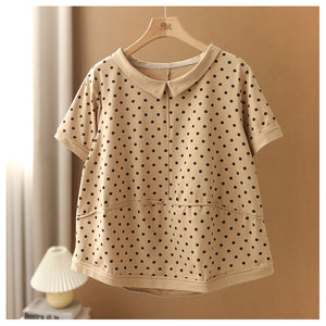 Áo T-shirt ngắn tay cổ pipi chấm bi - NU7292
