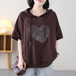 Áo hoodies ngắn tay in hình trái tim có túi - NU8488