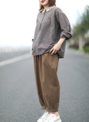 Áo sơ mi linen caro dài tay - NU4413