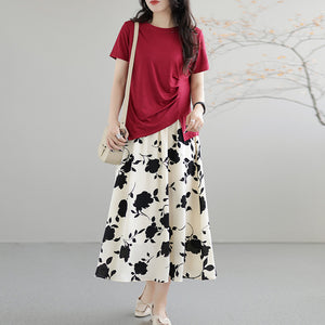 Áo T-shirt ngắn tay cổ tròn vạt chéo xếp ly - NU8347