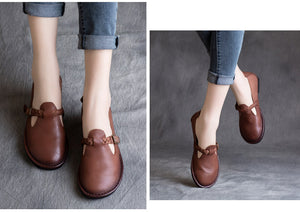 Giày da retro đế mềm quai bện - NU4291